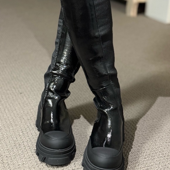 GANNI Black Chunky Knee High Boots Size 41 NEW $675 Retail Platform Lug Sole - Picture 3 of 16